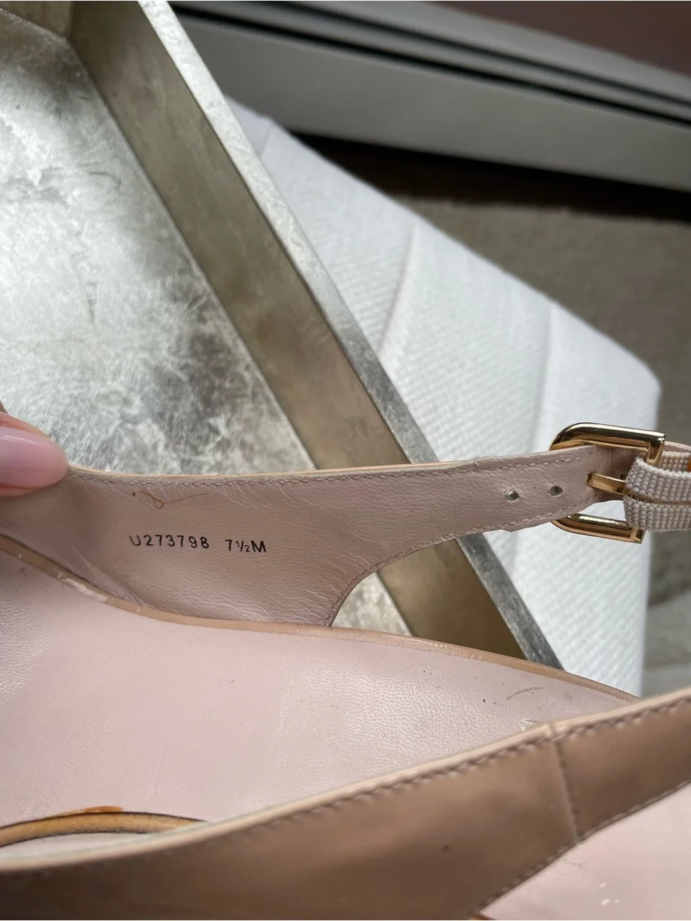 Stuart Weitzman Nude Patent Peep-Toe Cork Wedge Slingbacks